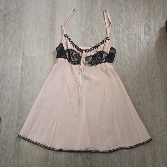 Victoria's Secret Other - Victoria's Secret Y2K Pink Black Lace Silk Milkmaid Babydoll Chemise, SIZE S
